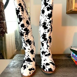 cow print heel cowgirl boots